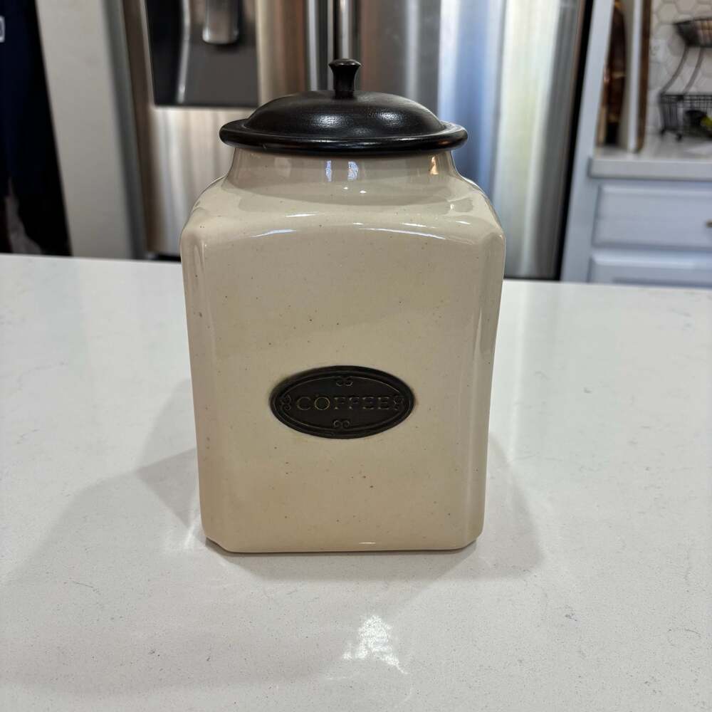 Target Home Ceramic Coffee Canister with Wood Lid, Cream, 8.5"